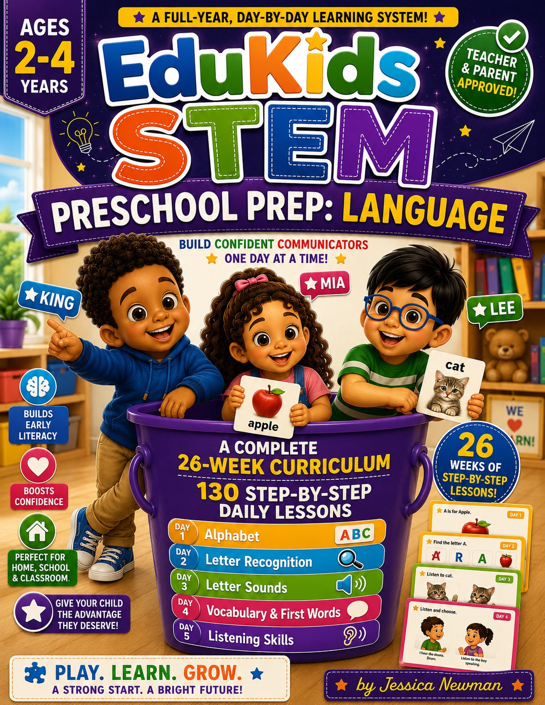 EduKids STEM Preschool Prep Language 26-Week Curriculum book cover for ages 2-4