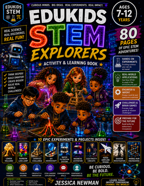 EduKids STEM Explorers Activity & Learning Book cover for kids ages 7-12